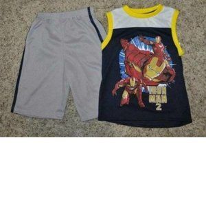 Boys Ironman Shorts Set 4 Marvel 2 Pc Blue Tank Top Shirt & Gray Summer